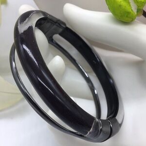 Alexis Bittar Black Hinged Bracelet in charcoal setting.